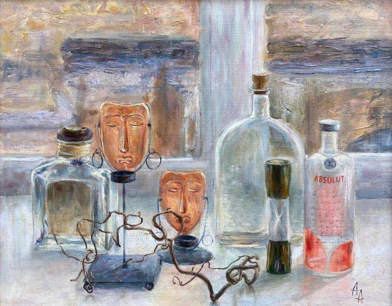 still life painting still life with bottles thumb900