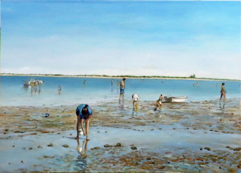 Playa de la Jara, Sanlucar de Barrameda, cogiendo navajas