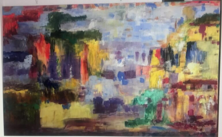 Paisaje rocoso con ciudad de fondo